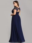 Elegant Maxi Long Lace Cap Sleeve Bridesmaid Dress – Navy Blue