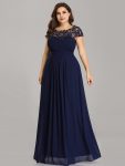 Elegant Maxi Long Lace Cap Sleeve Bridesmaid Dress – Navy Blue