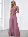 Maxi Lace Cap Sleeve Long Formal Evening Dress – Purple Orchid