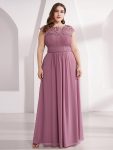 Maxi Lace Cap Sleeve Long Formal Evening Dress – Purple Orchid