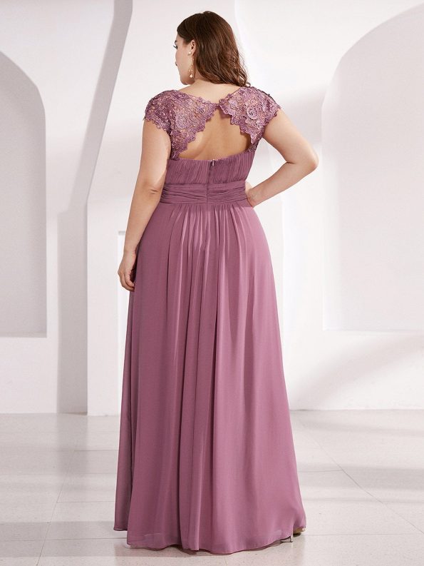 Maxi Lace Cap Sleeve Long Formal Evening Dress - Purple Orchid