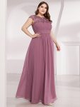 Elegant Maxi Long Lace Cap Sleeve Bridesmaid Dress – Purple Orchid