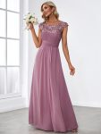 Maxi Lace Cap Sleeve Long Formal Evening Dress – Purple Orchid