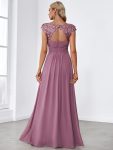 Maxi Lace Cap Sleeve Long Formal Evening Dress – Purple Orchid