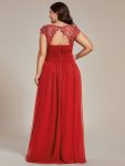 Elegant Floor-Length Lace Cap Sleeve Bridesmaid Dress – Red