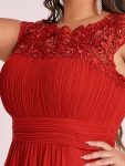 Elegant Floor-Length Lace Cap Sleeve Bridesmaid Dress – Red