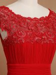 Elegant Floor-Length Lace Cap Sleeve Bridesmaid Dress – Red