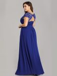 Classic Maxi Long Lace Cap Sleeve Bridesmaid Dress – Sapphire Blue