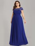 Classic Maxi Long Lace Cap Sleeve Bridesmaid Dress – Sapphire Blue