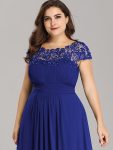 Classic Maxi Long Lace Cap Sleeve Bridesmaid Dress – Sapphire Blue