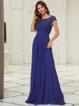 Classic Maxi Long Lace Cap Sleeve Bridesmaid Dress – Sapphire Blue