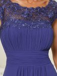 Classic Maxi Long Lace Cap Sleeve Bridesmaid Dress – Sapphire Blue