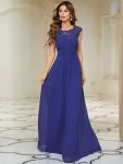 Classic Maxi Long Lace Cap Sleeve Bridesmaid Dress – Sapphire Blue