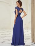 Classic Maxi Long Lace Cap Sleeve Bridesmaid Dress – Sapphire Blue