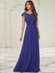 Classic Maxi Long Lace Cap Sleeve Bridesmaid Dress – Sapphire Blue