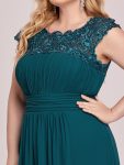 Maxi Lace Cap Sleeve Long Formal Evening Dress – Teal