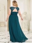 Maxi Lace Cap Sleeve Long Formal Evening Dress – Teal