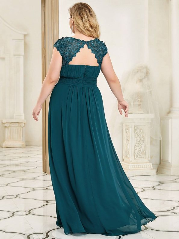 Classic Maxi Long Lace Cap Sleeve Bridesmaid Dress - Teal