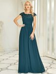 Maxi Lace Cap Sleeve Long Formal Evening Dress – Teal