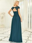 Maxi Lace Cap Sleeve Long Formal Evening Dress – Teal