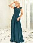 Maxi Lace Cap Sleeve Long Formal Evening Dress – Teal