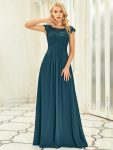 Maxi Lace Cap Sleeve Long Formal Evening Dress – Teal