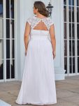 Maxi Lace Cap Sleeve Long Formal Evening Dress – White