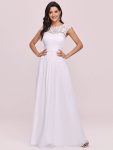 Maxi Lace Cap Sleeve Long Formal Evening Dress - White