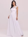 Maxi Lace Cap Sleeve Long Formal Evening Dress – White