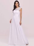 Classic Maxi Long Lace Cap Sleeve Bridesmaid Dress – White