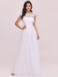 Maxi Lace Cap Sleeve Long Formal Evening Dress – White