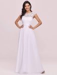 Classic Maxi Long Lace Cap Sleeve Bridesmaid Dress - White