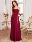 Romantic Strapless Knotted Waistband Long Bridesmaid Dress – Burgundy