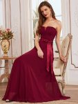 Romantic Strapless Knotted Waistband Long Bridesmaid Dress – Burgundy