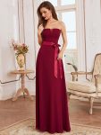 Romantic Strapless Knotted Waistband Long Bridesmaid Dress – Burgundy