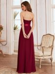 Romantic Strapless Knotted Waistband Long Bridesmaid Dress – Burgundy