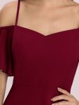 Chiffon Off-The-Shoulder Side Slit Bridesmaid Dress with sleeves – Burgundy