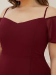 Chiffon Off-The-Shoulder Side Slit Bridesmaid Dress with sleeves – Burgundy