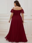 Chiffon Off-The-Shoulder Side Slit Bridesmaid Dress with sleeves – Burgundy