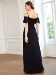 Chiffon Off-The-Shoulder Side Slit Bridesmaid Dress with sleeves – Black