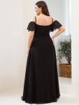 Chiffon Off-The-Shoulder Side Slit Bridesmaid Dress with sleeves – Black