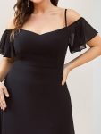 Chiffon Off-The-Shoulder Side Slit Bridesmaid Dress with sleeves – Black