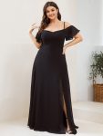 Chiffon Off-The-Shoulder Side Slit Bridesmaid Dress with sleeves – Black