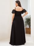 Flowy Cold Shoulder Flare Sleeves Bridesmaid Dress with Side Slit – Black