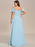 Flowy Cold Shoulder Flare Sleeves Bridesmaid Dress with Side Slit – Sky Blue