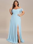 Flowy Cold Shoulder Flare Sleeves Bridesmaid Dress with Side Slit – Sky Blue