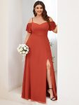 Stylish Cold Shoulder Flare Sleeves Flowy Bridesmaid Dress – Burnt Orange