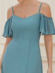 Chiffon Off-The-Shoulder Side Slit Bridesmaid Dress with sleeves – Dusty Blue