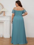 Chiffon Off-The-Shoulder Side Slit Bridesmaid Dress with sleeves – Dusty Blue