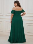 Flowy Cold Shoulder Flare Sleeves Bridesmaid Dress with Side Slit – Dark Green